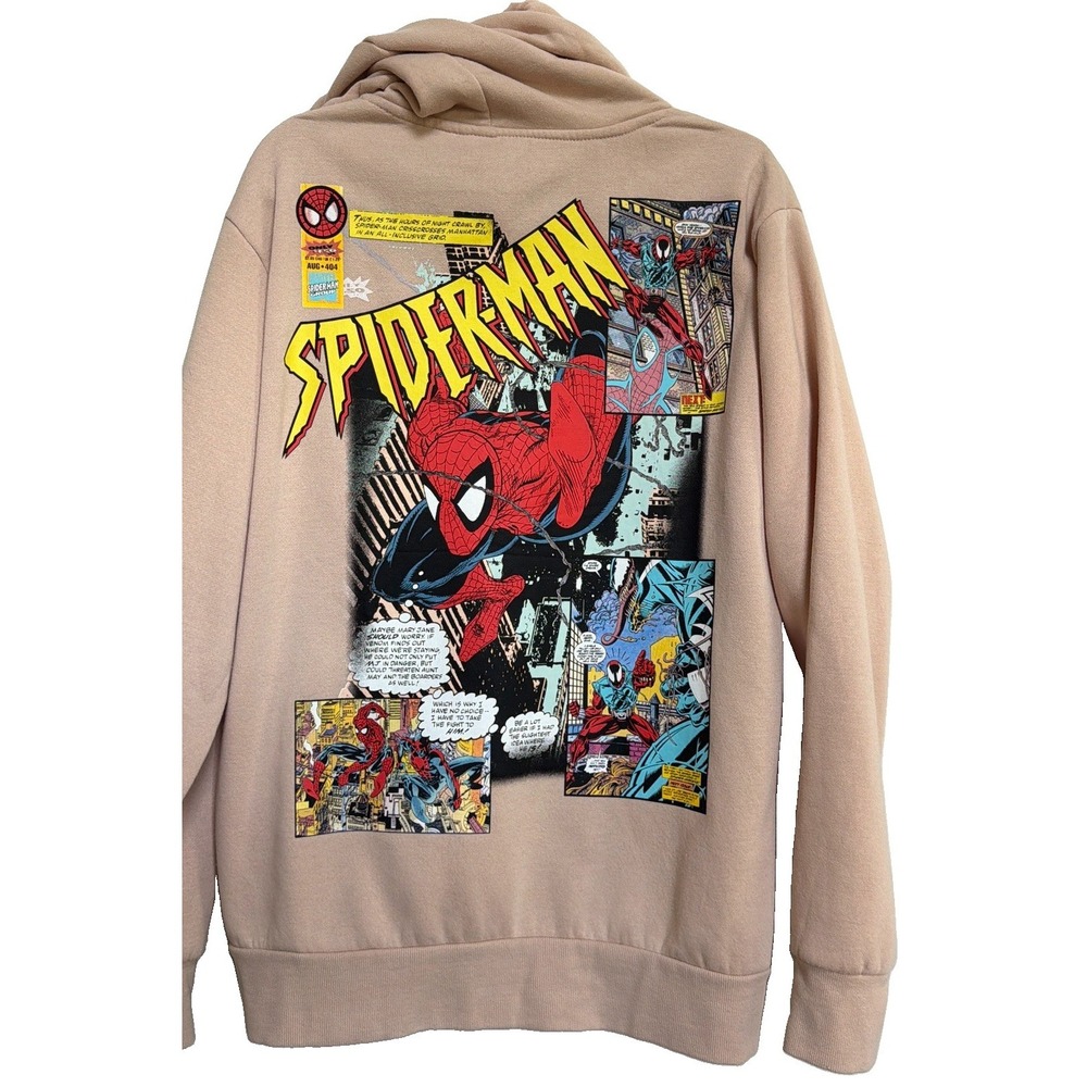 Marvel Licensed Spiderman Pullover Hoodie Tan Retro Comic Venom XL